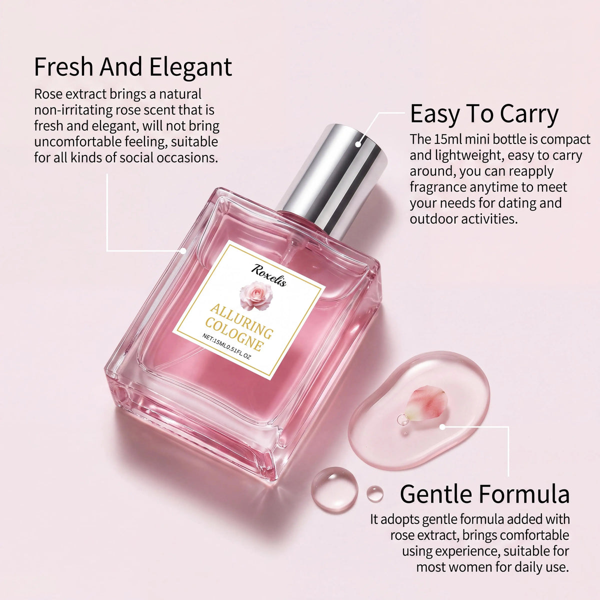 Roxelis Alluring Rose Pheromone Perfume Long Lasting Fragrance Enhances Charm Attraction Deepens Appeal Suitable For Any Occasion Body Mist Spray