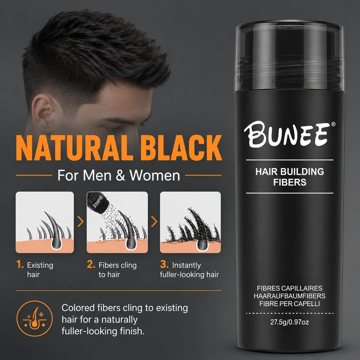BUNEE Hair Fiber 27.5g ¨C 5-Second Application, Instant Volume & Thickness, Natural Hair Cover for Thinning Spots - AliExpress 66