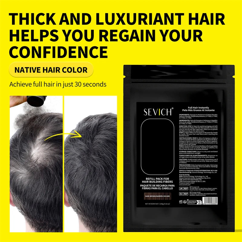 SEVICH Hair Fiber 100g Keratin Hair Building Fiber Thickening Hair Powder Concealer Refill Bag Bald Extension Care Product