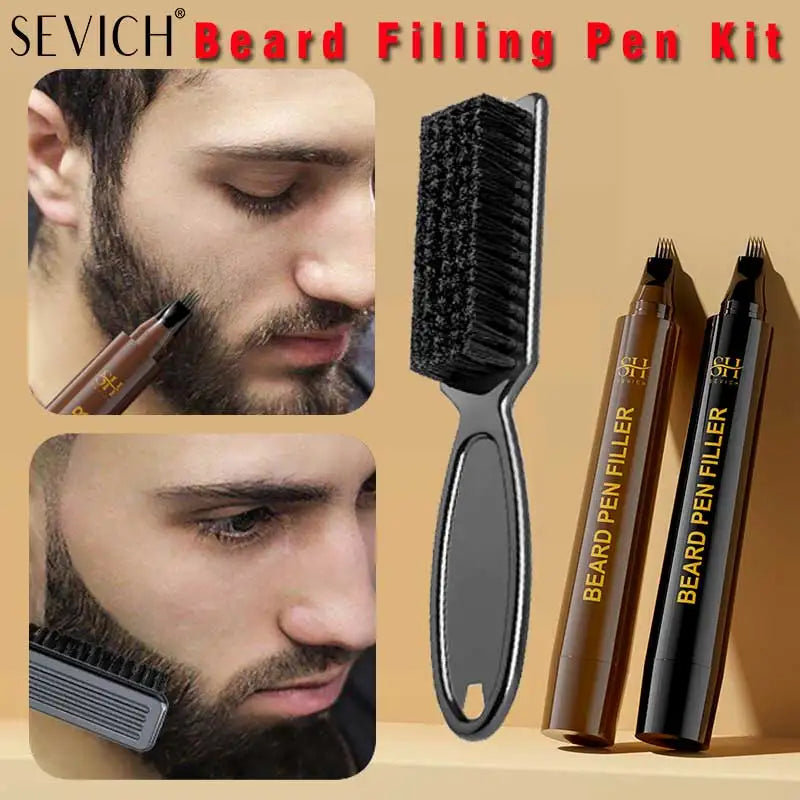 SEVICH Beard Filling Pen Kit Beard Enhancer Brush Beard Coloring Shaping Tools Waterproof Black Brown Hair Pencil Repair Tools - AliExpress 66