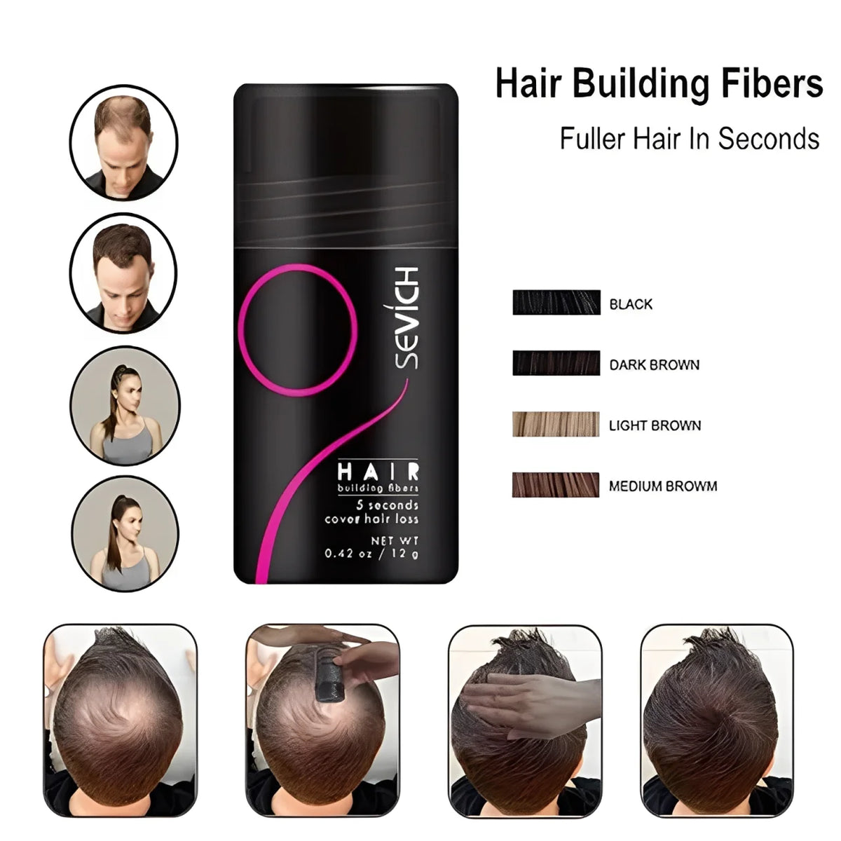 Sevich 12g Hair Fibers Instantly Hair Building Fiber Powders Adds Volume Hair Growth Fiber Salon Professional Hair Care Product - AliExpress 66
