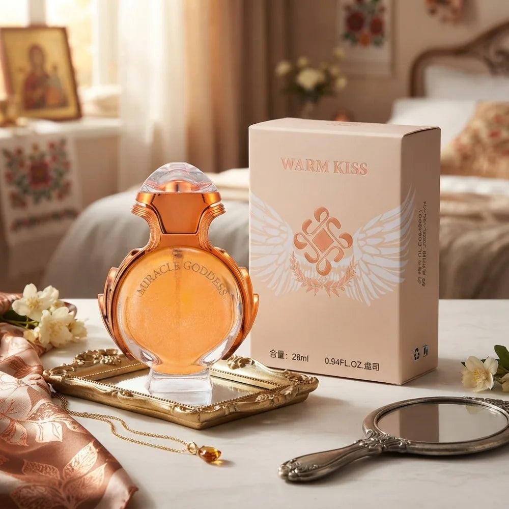 28ml Miracle Goddess Women Perfume Long Lasting Floral Scent Golden Sparkling Glitter Bottle Portable Dating Party Fragrance