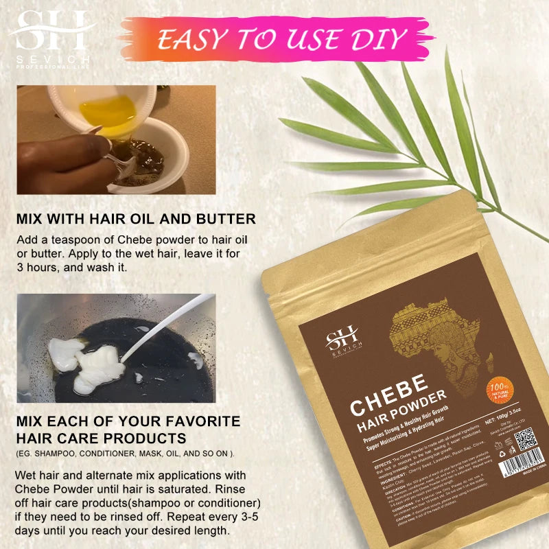 100% Natural Chebe Powder Natural Ingredients Promotes Hair Strengthens & Thickens Anti Hair Loss Hair Regrowth Treatment