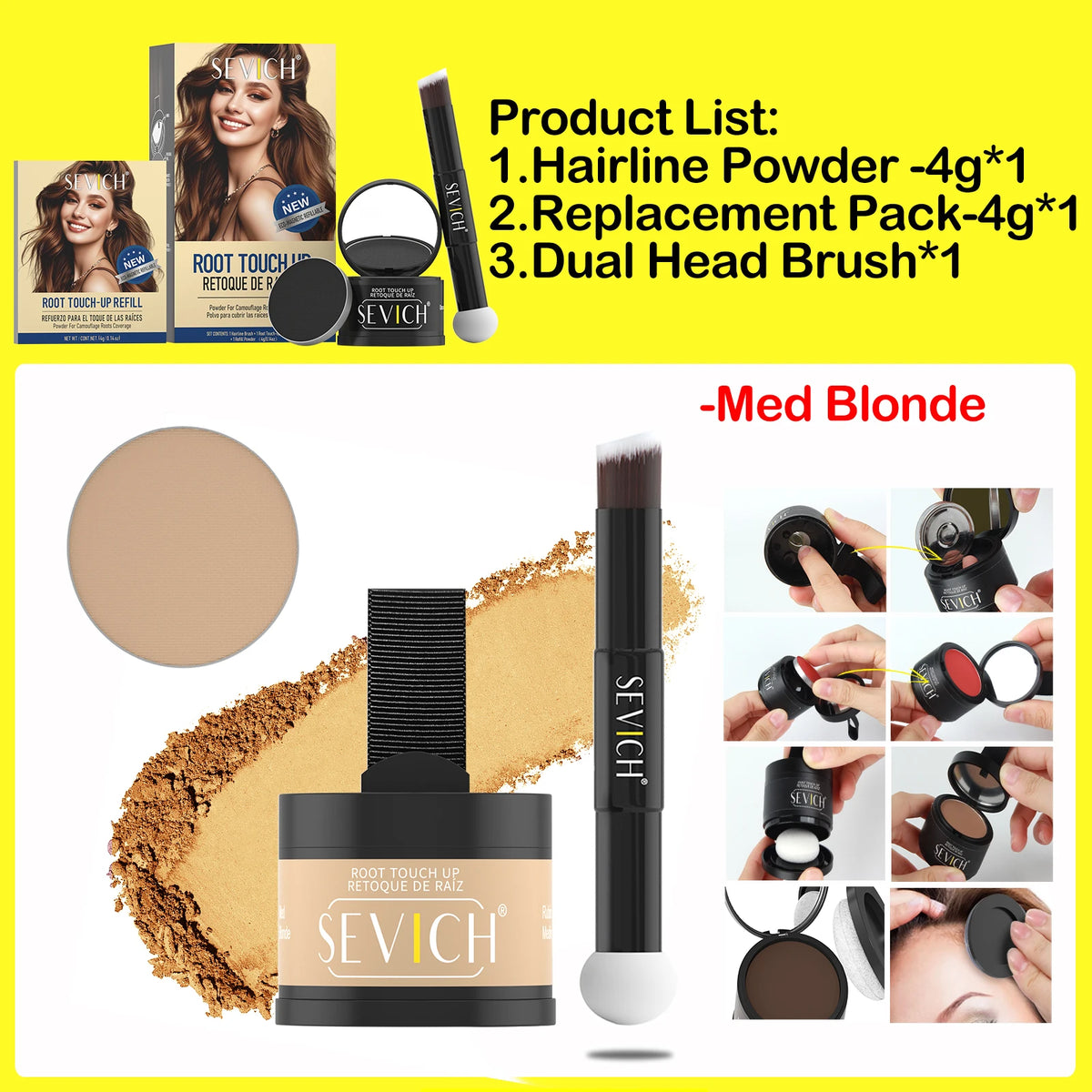 SEVICH Replaceable Hairline Powder Kit Refill Hairline Shadow Powder Root Cover Up Hair Concealer Double Ended Makeup Brush - AliExpress 66