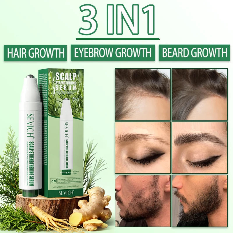 3IN1 Rosemary Beard Growth Serum Ginger Hairline Thickening Essence Eyebrow Growth Oil Stimulates Follicles Promote Hair Growth
