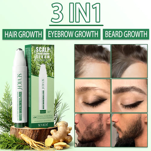 3IN1 Rosemary Beard Growth Serum Ginger Hairline Thickening Essence Eyebrow Growth Oil Stimulates Follicles Promote Hair Growth