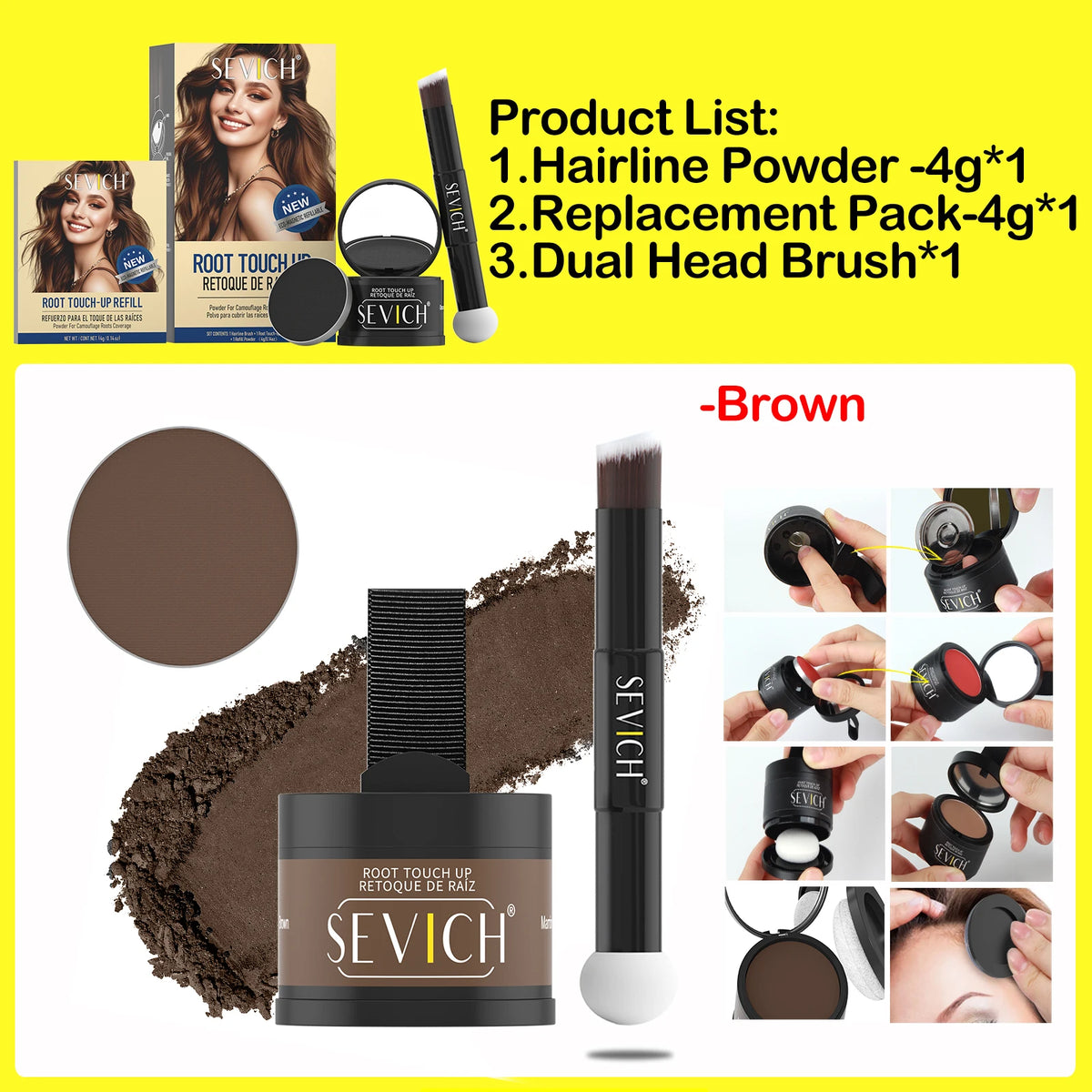 SEVICH Replaceable Hairline Powder Kit Refill Hairline Shadow Powder Root Cover Up Hair Concealer Double Ended Makeup Brush - AliExpress 66