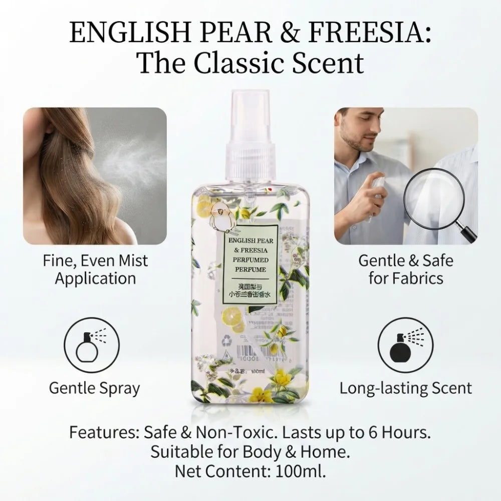 100ML English Pear And Freesia Body Mist Perfume Fresh Fruity Floral Scent Long Lasting Fragrance For Deodorant Daily Dating