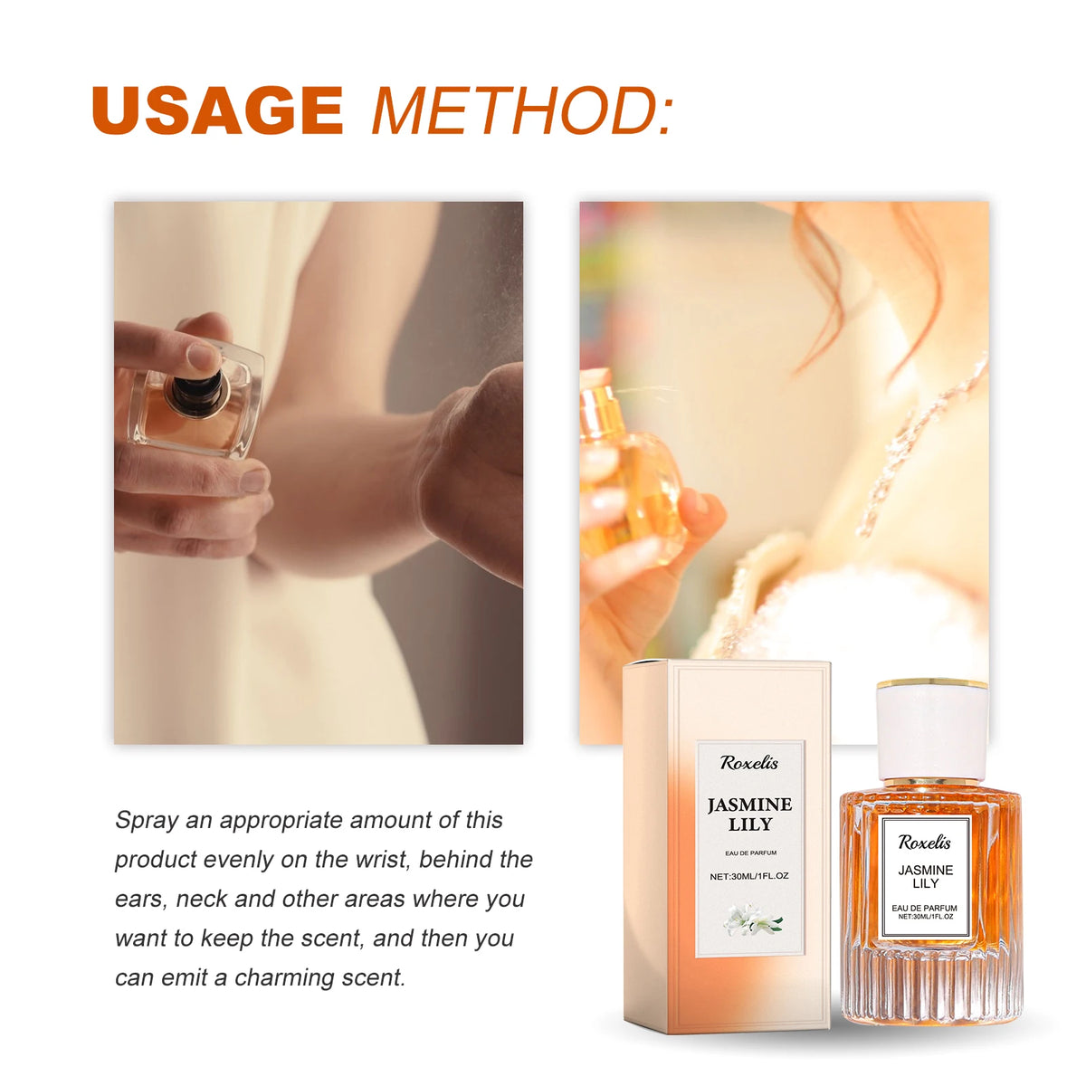 Elegant Women Perfume Jasmine Lily Floral Scent Long Lasting Fragrance Natural Fresh Scent Spray Eau De Toilette Flirting Pheromone For Daily Dating Seductive Romance Gift 30ml