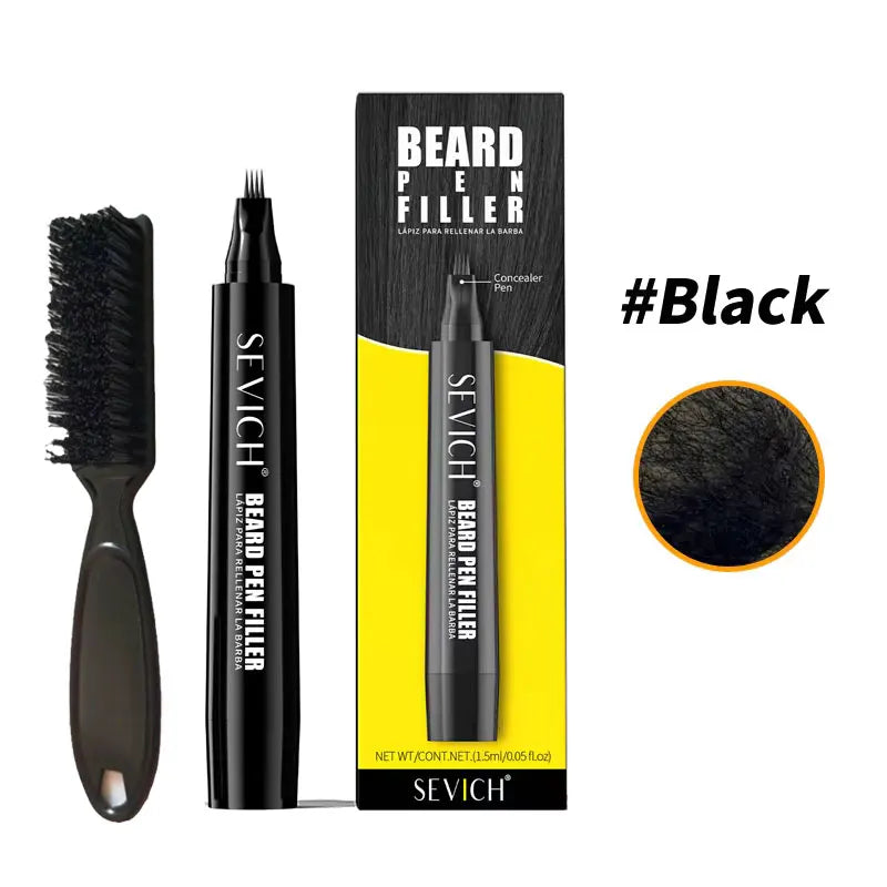 2pcs Beard Filling Pen Kit for Men 4-Tip Beard Repair Filler Pencil Black Moustache Coloring Brush Hair Beard Stuffing Pen Tool