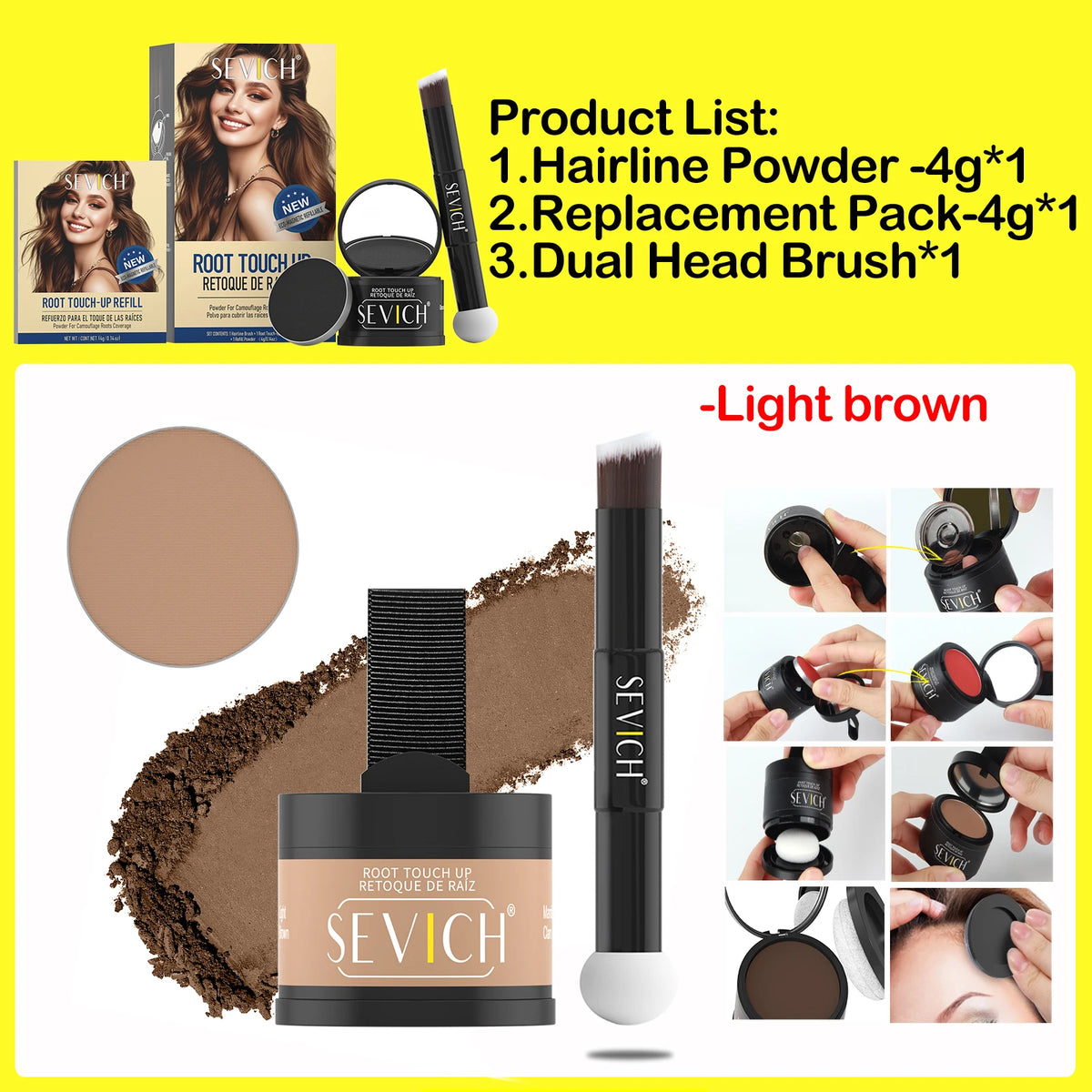 SEVICH Replaceable Hairline Powder Kit Refill Hairline Shadow Powder Root Cover Up Hair Concealer Double Ended Makeup Brush - AliExpress 66