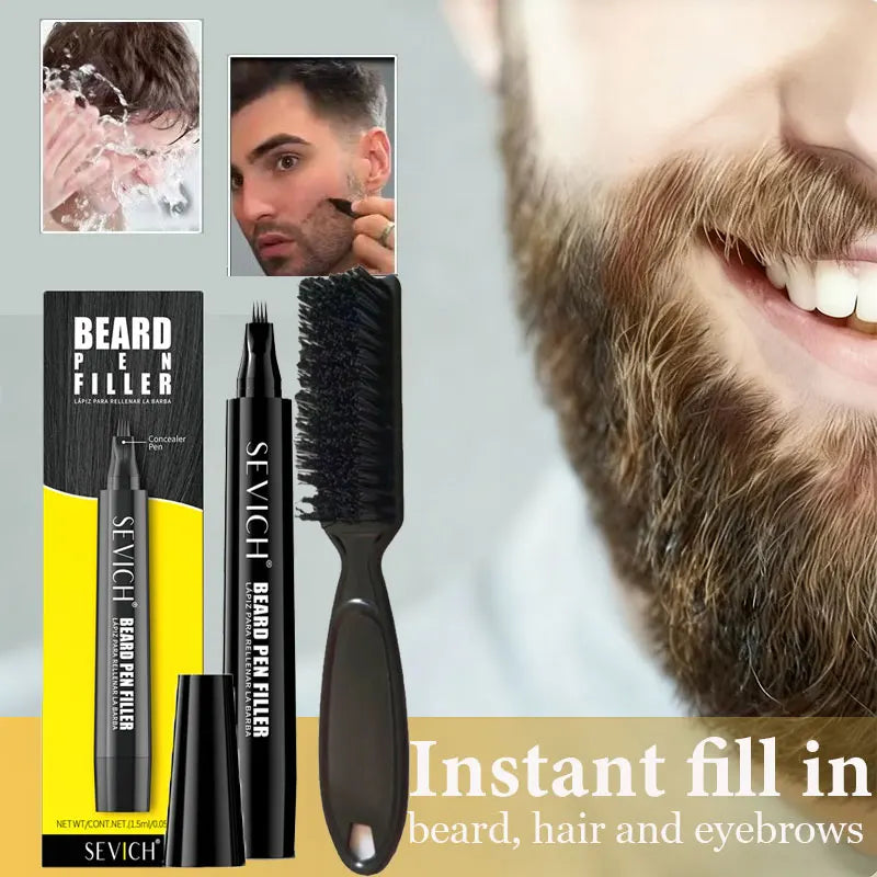 2pcs Beard Filling Pen Kit for Men 4-Tip Beard Repair Filler Pencil Black Moustache Coloring Brush Hair Beard Stuffing Pen Tool