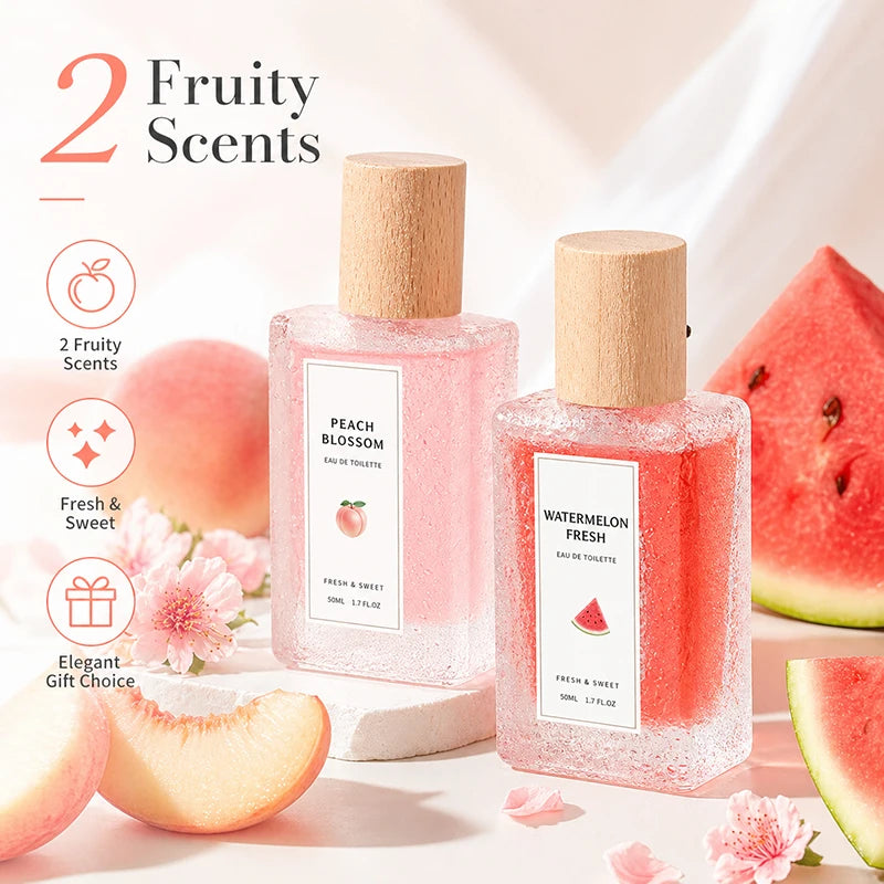 2Pcs Fruity Eau de Toilette for Women, Peach Blossom & Watermelon Fresh Perfume Spray, Sweet Floral Body Fragrance Gift Set - AliExpress 66