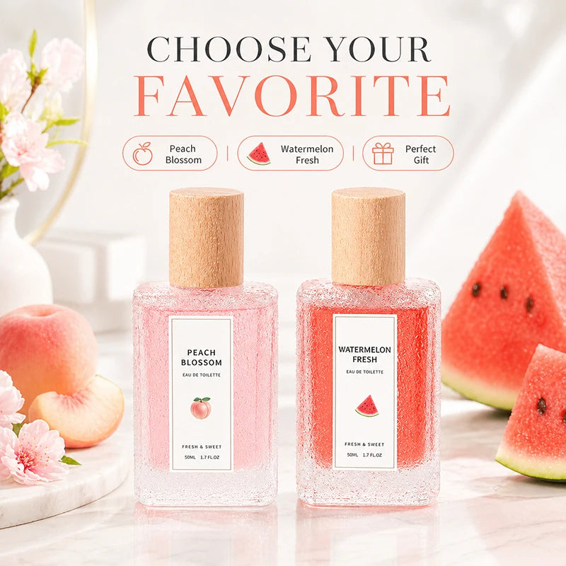 2Pcs Fruity Eau de Toilette for Women, Peach Blossom & Watermelon Fresh Perfume Spray, Sweet Floral Body Fragrance Gift Set - AliExpress 66