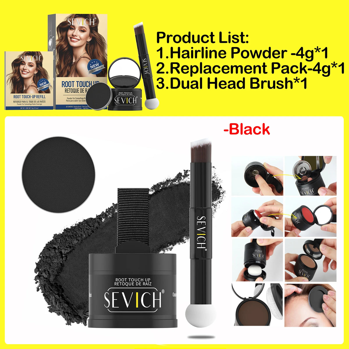 SEVICH Replaceable Hairline Powder Kit Refill Hairline Shadow Powder Root Cover Up Hair Concealer Double Ended Makeup Brush - AliExpress 66