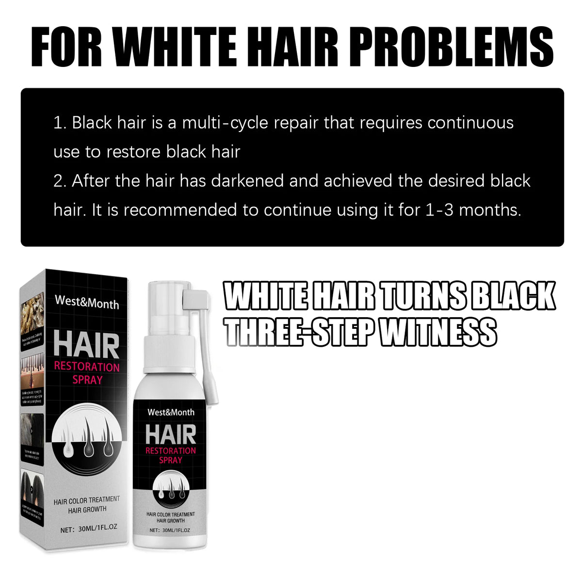 Black Hair Spray 30ml Natural Gray to Black Treatment