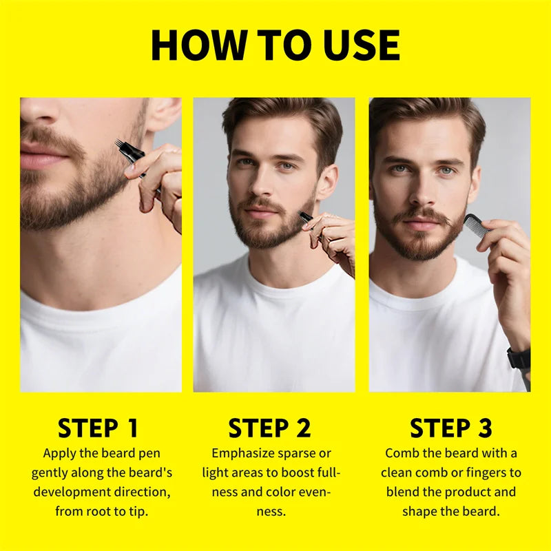 2pcs Beard Filling Pen Kit for Men 4-Tip Beard Repair Filler Pencil Black Moustache Coloring Brush Hair Beard Stuffing Pen Tool