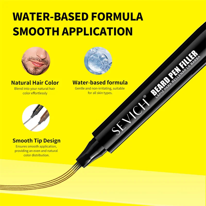 2pcs Beard Filling Pen Kit for Men 4-Tip Beard Repair Filler Pencil Black Moustache Coloring Brush Hair Beard Stuffing Pen Tool