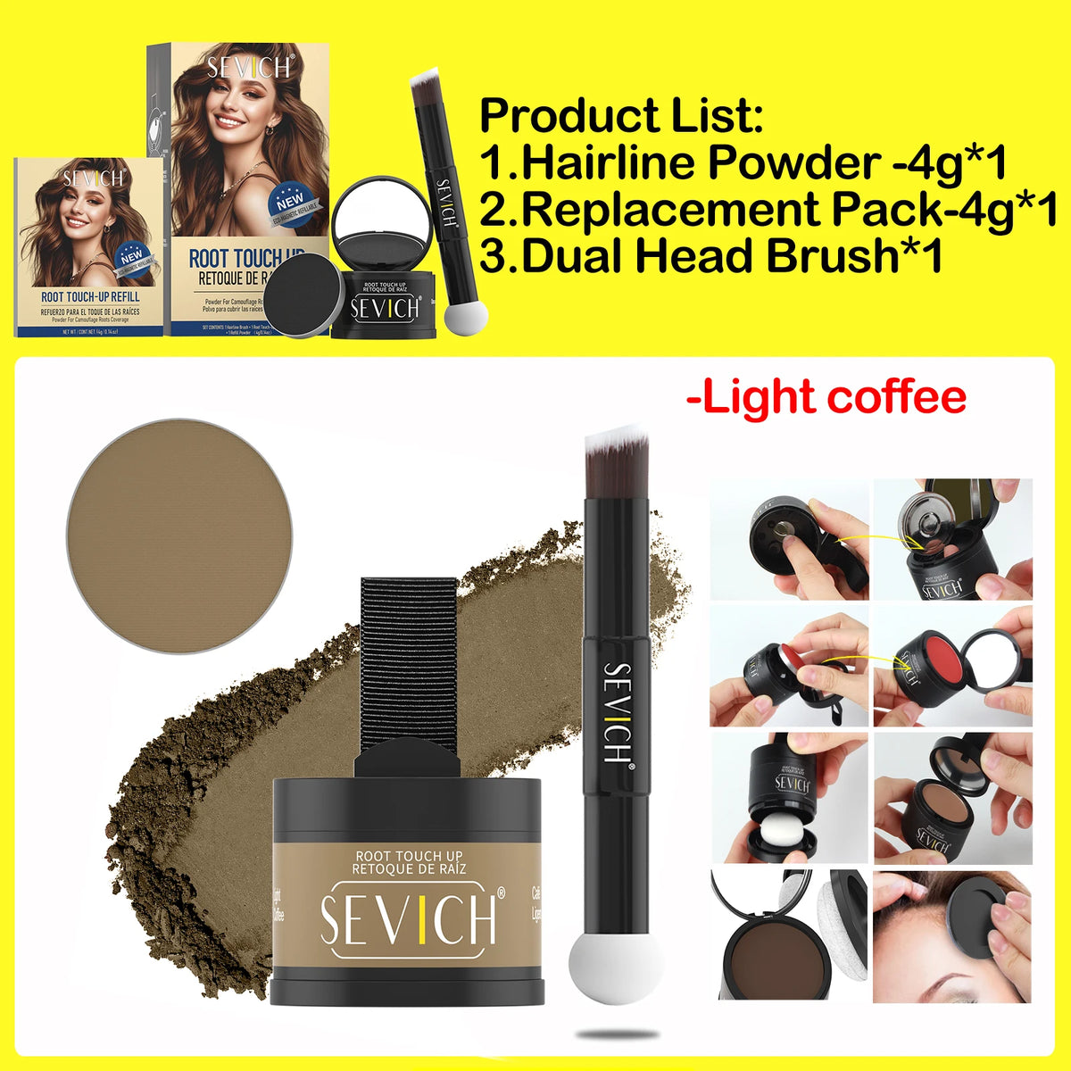 SEVICH Replaceable Hairline Powder Kit Refill Hairline Shadow Powder Root Cover Up Hair Concealer Double Ended Makeup Brush - AliExpress 66