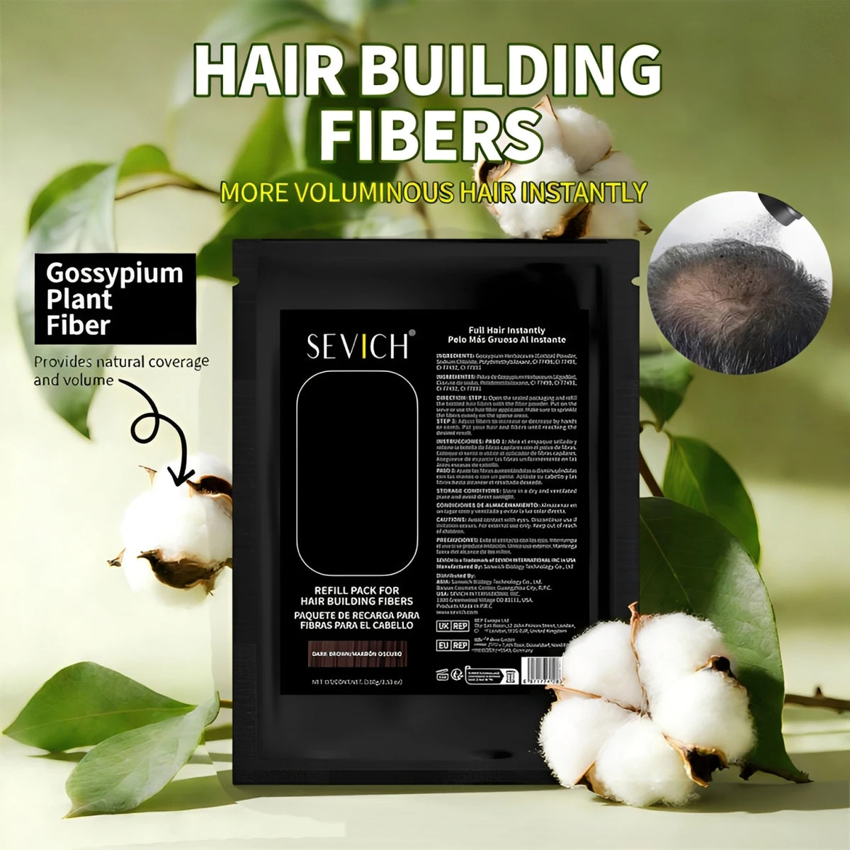 SEVICH Hair Fiber 100g Keratin Hair Building Fiber Thickening Hair Powder Concealer Refill Bag Bald Extension Care Product