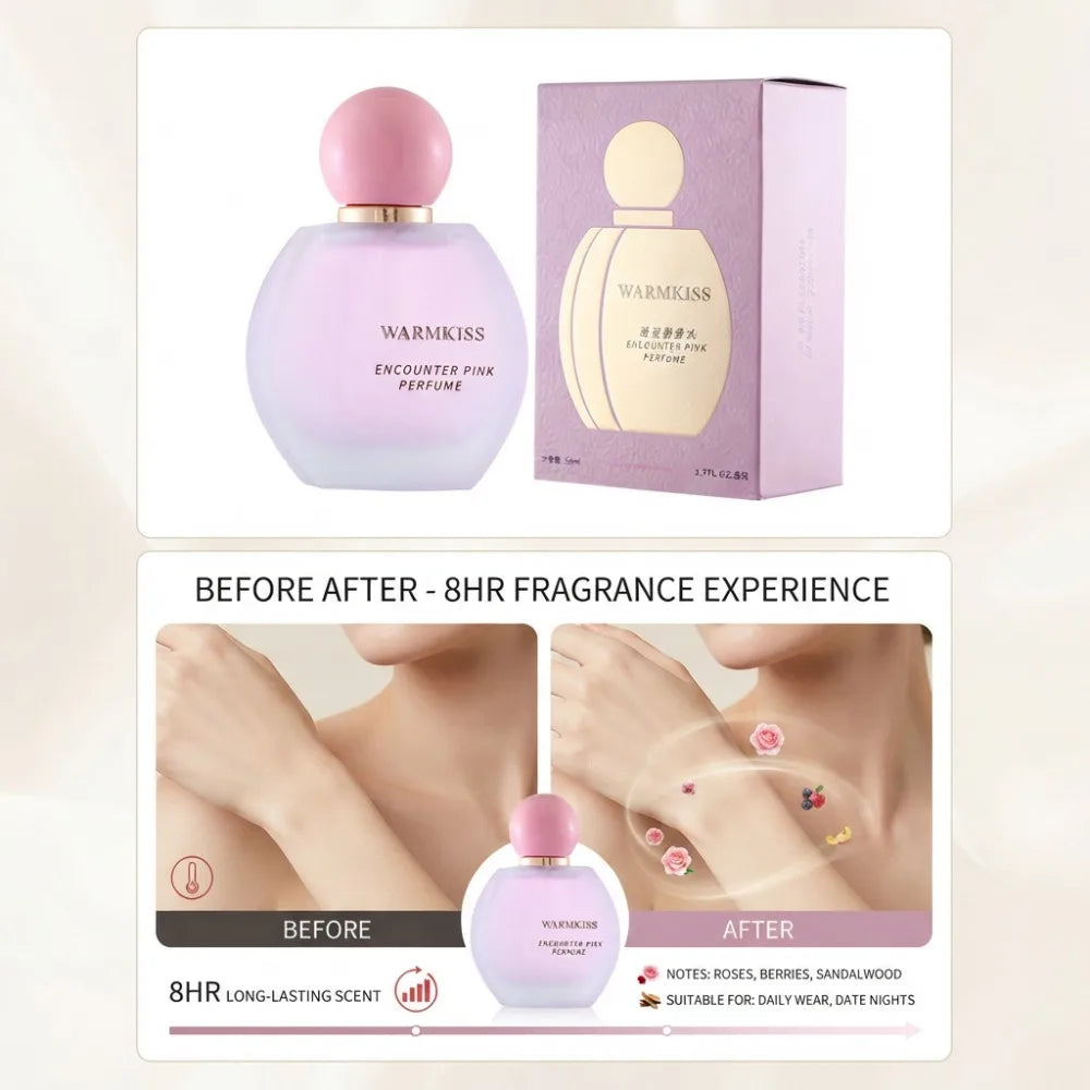 50ml Encounter Pink Women Perfume Long Lasting Mild Sweet Floral Light Scent Frosted Round Bottle Girly Daily Dating Fragrance