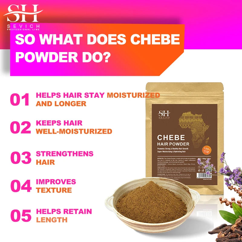 100% Natural Chebe Powder Natural Ingredients Promotes Hair Strengthens & Thickens Anti Hair Loss Hair Regrowth Treatment