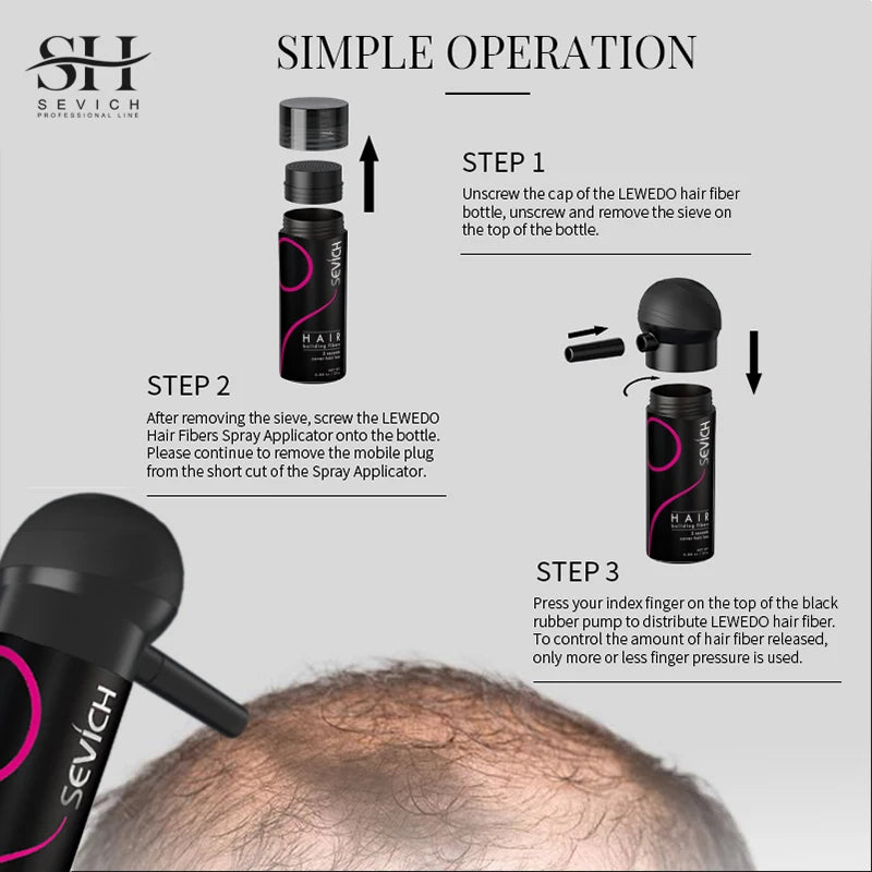 SEVICH Hair Fiber Thickening Spray Set 12g Instant Regrowth Powder Hair Building Fiber Applicator Hairline Powder Hair Concealer