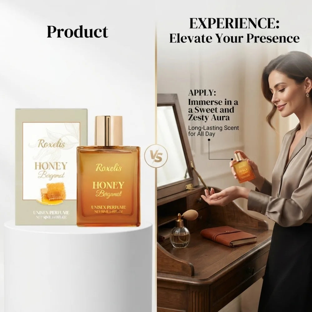 50ml Honey Bergamot Unisex Perfume Long Lasting Warm Sweet Citrus Light Scent Amber Square Bottle Daily Office Fragrance