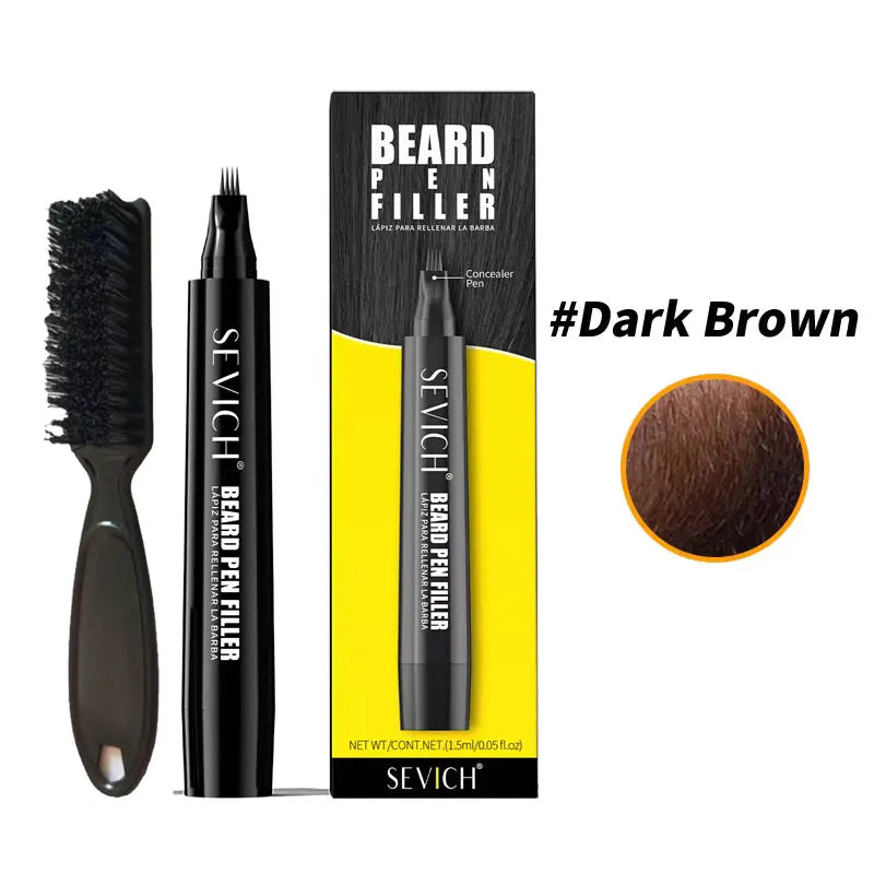 2pcs Beard Filling Pen Kit for Men 4-Tip Beard Repair Filler Pencil Black Moustache Coloring Brush Hair Beard Stuffing Pen Tool
