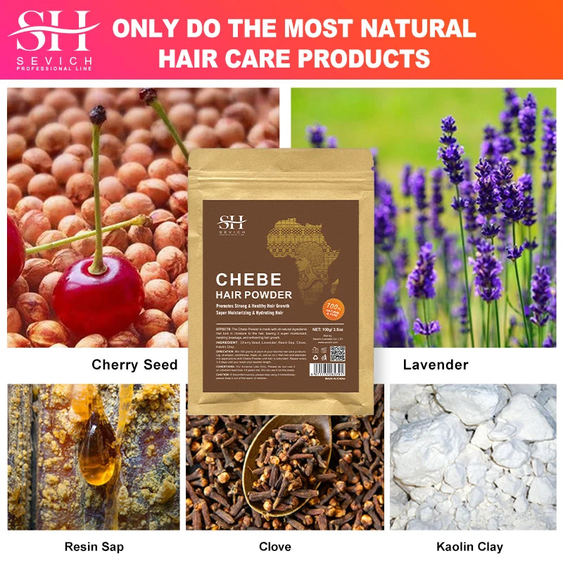 100% Natural Chebe Powder Natural Ingredients Promotes Hair Strengthens & Thickens Anti Hair Loss Hair Regrowth Treatment
