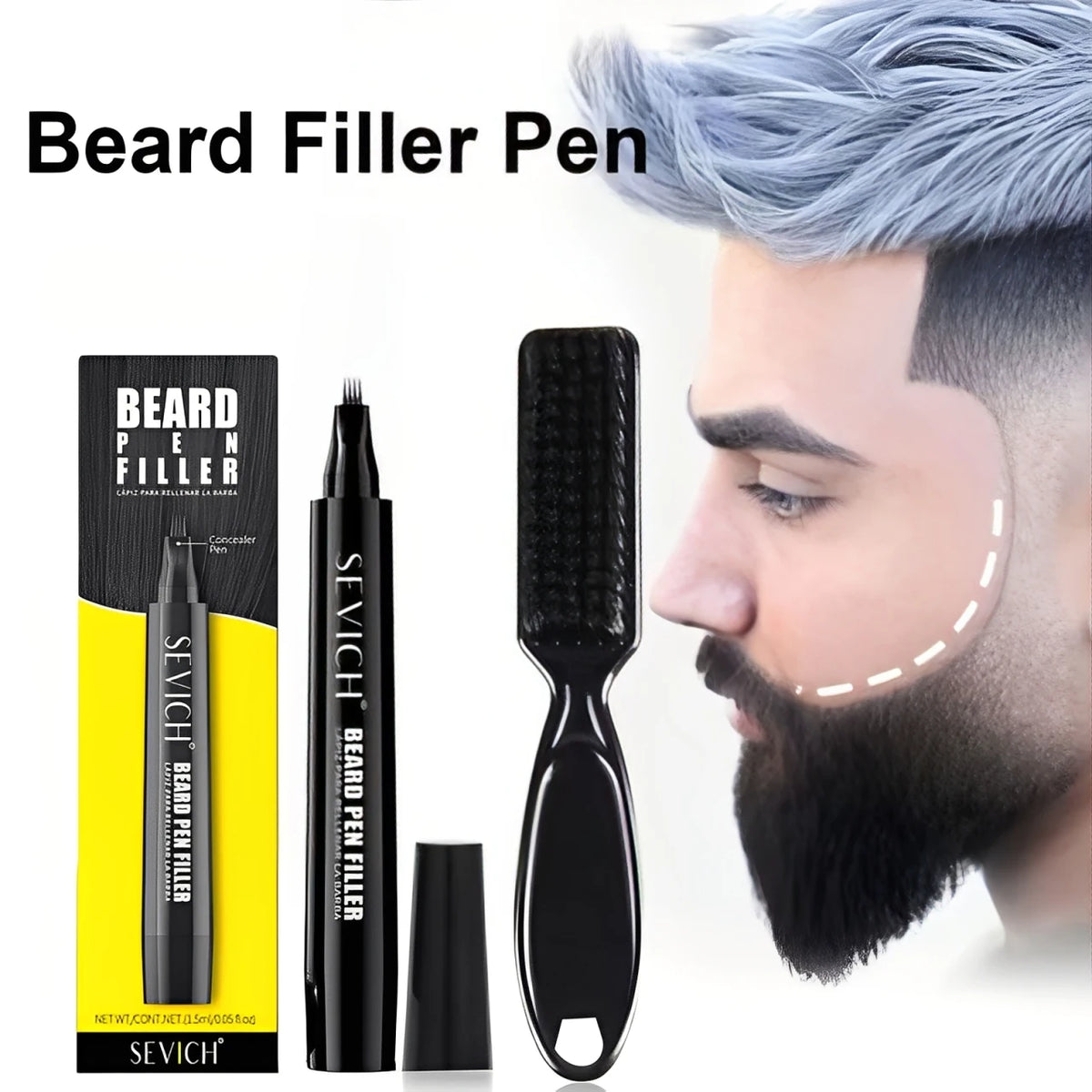 2pcs Beard Filling Pen Kit for Men 4-Tip Beard Repair Filler Pencil Black Moustache Coloring Brush Hair Beard Stuffing Pen Tool