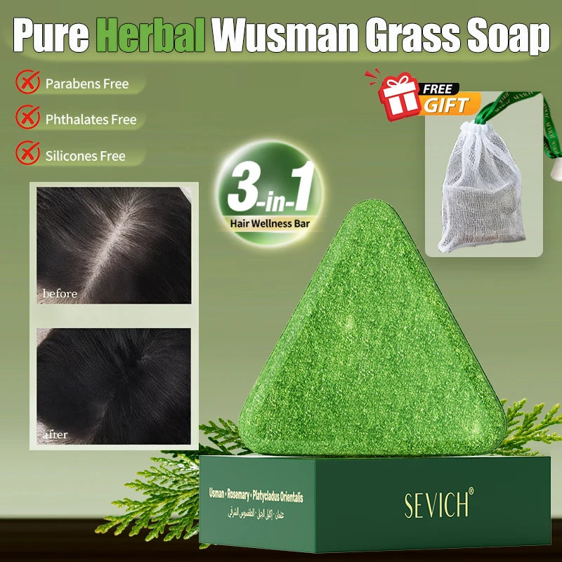 Natural Hair Growth Set Usman Grass Shampoo Soap Herbal Hair Regrowth Oil Anti Hair Loss Serum Scalp Care Spray for Men Women