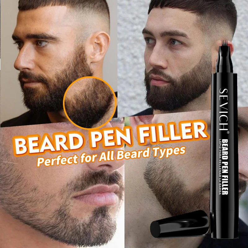 2pcs Beard Filling Pen Kit for Men 4-Tip Beard Repair Filler Pencil Black Moustache Coloring Brush Hair Beard Stuffing Pen Tool
