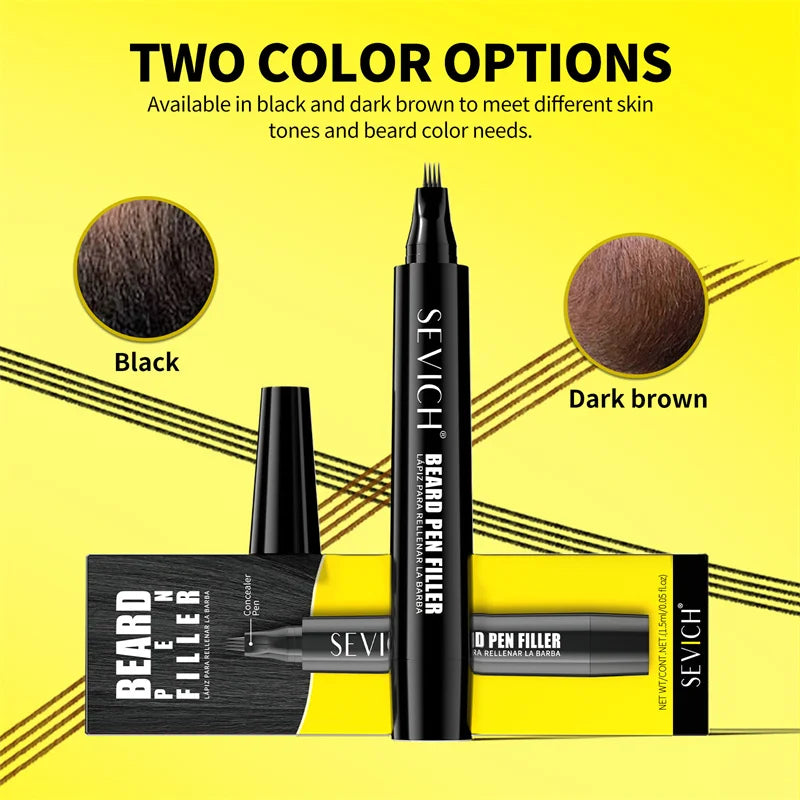 2pcs Beard Filling Pen Kit for Men 4-Tip Beard Repair Filler Pencil Black Moustache Coloring Brush Hair Beard Stuffing Pen Tool